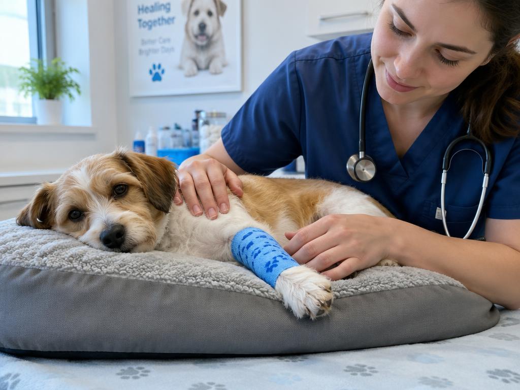Cachorro em recuperação após cirurgia